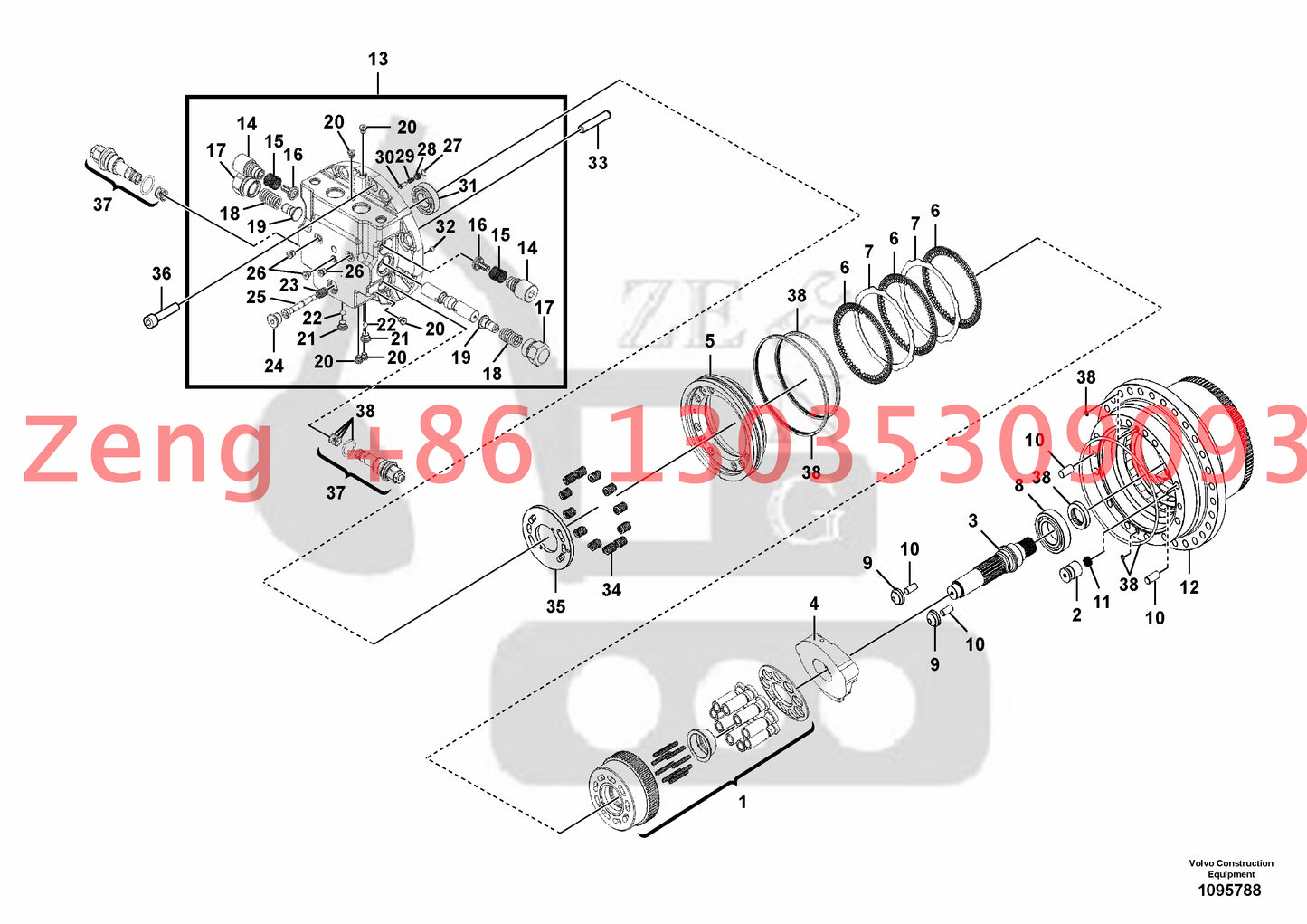 Volvo EC210D EC220D EC220E EC250D EC250E excavator VOE14728804 VOE14728665 travel motor cylinder block rotor barrel