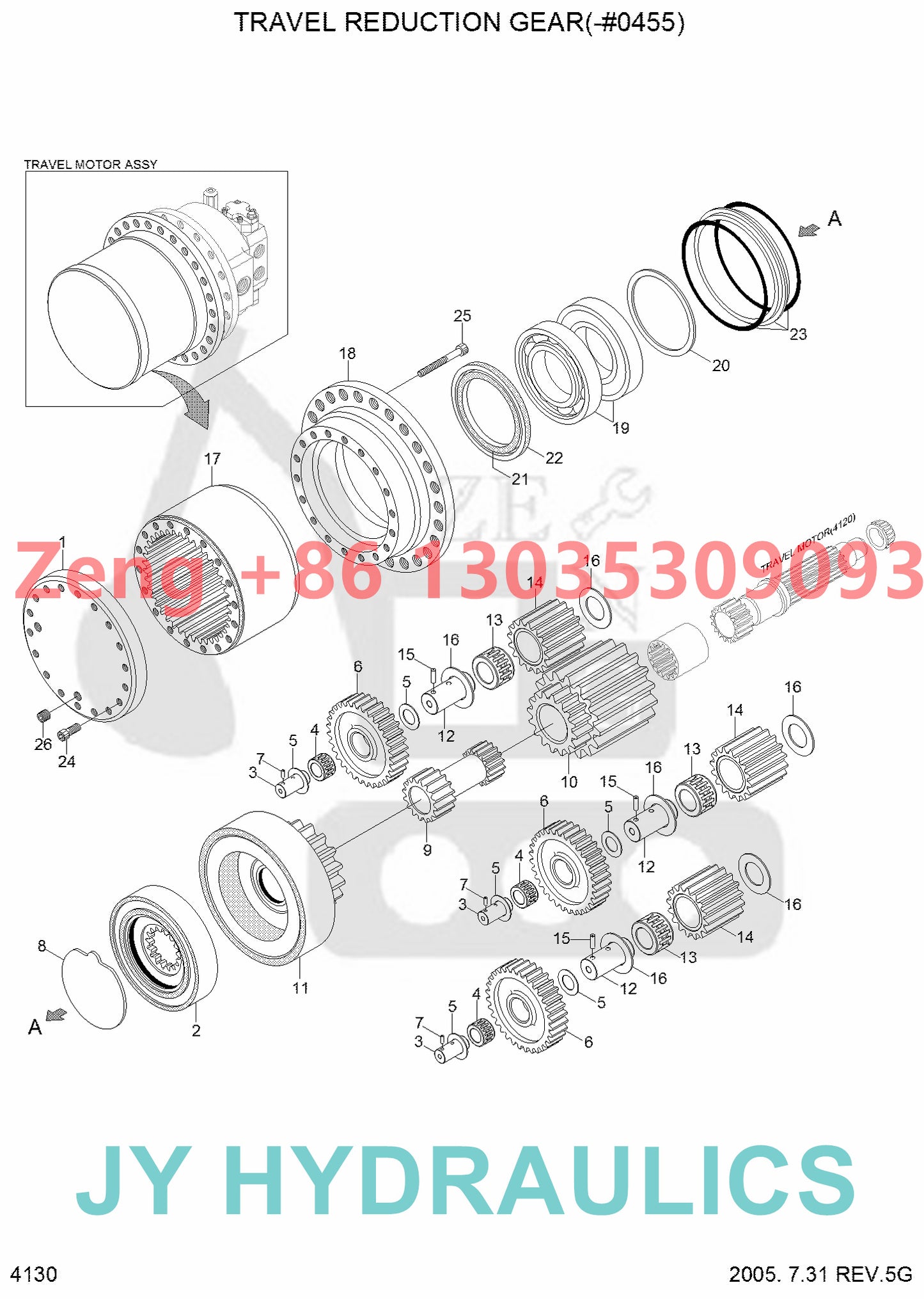 Hyundai R320LC-7 excavator final drive travel reduction gearbox parts