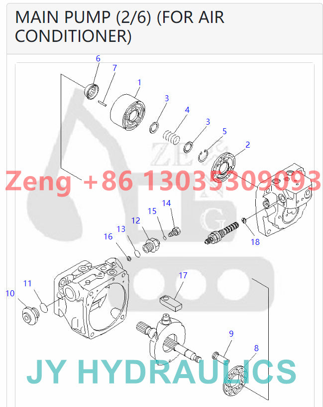 KOMATSU PC35MR-1 PC35MRX-1A PC38UU-3 excavator 708-3S-00230 708-3S-00270 708-3S-01230 hydraulic pump rotary group