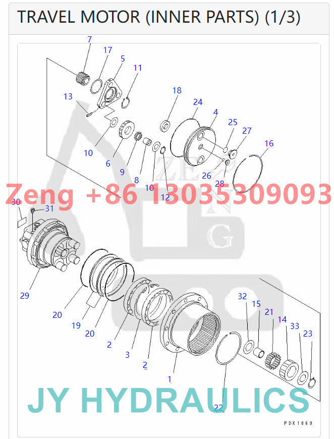 KOMATSU PC35MR-1 excavator final drive travel reduction gearbox parts