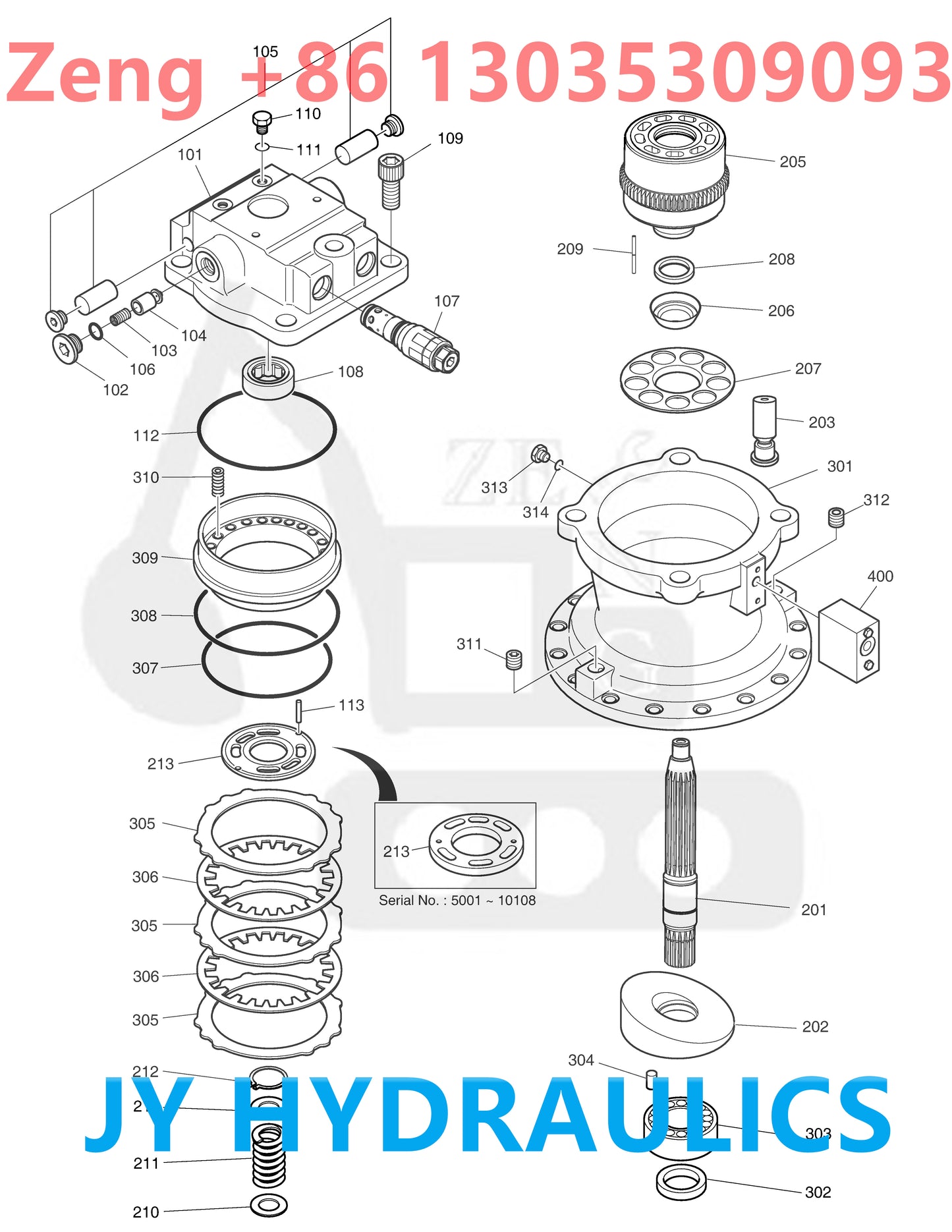 DOOSAN DX480LC DX520LC DX520LCA EXCAVATOR K1000777 K1000777A 170303-00050 170303-00050A 170303-00050B SWING MOTOR ROTARY GROUP AND SPARE PARTS