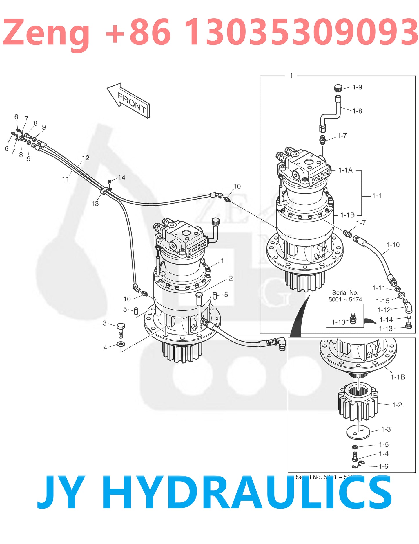 DOOSAN DX480LC DX520LC DX520LCA EXCAVATOR K1000777 K1000777A 170303-00050 170303-00050A 170303-00050B SWING MOTOR PARTS