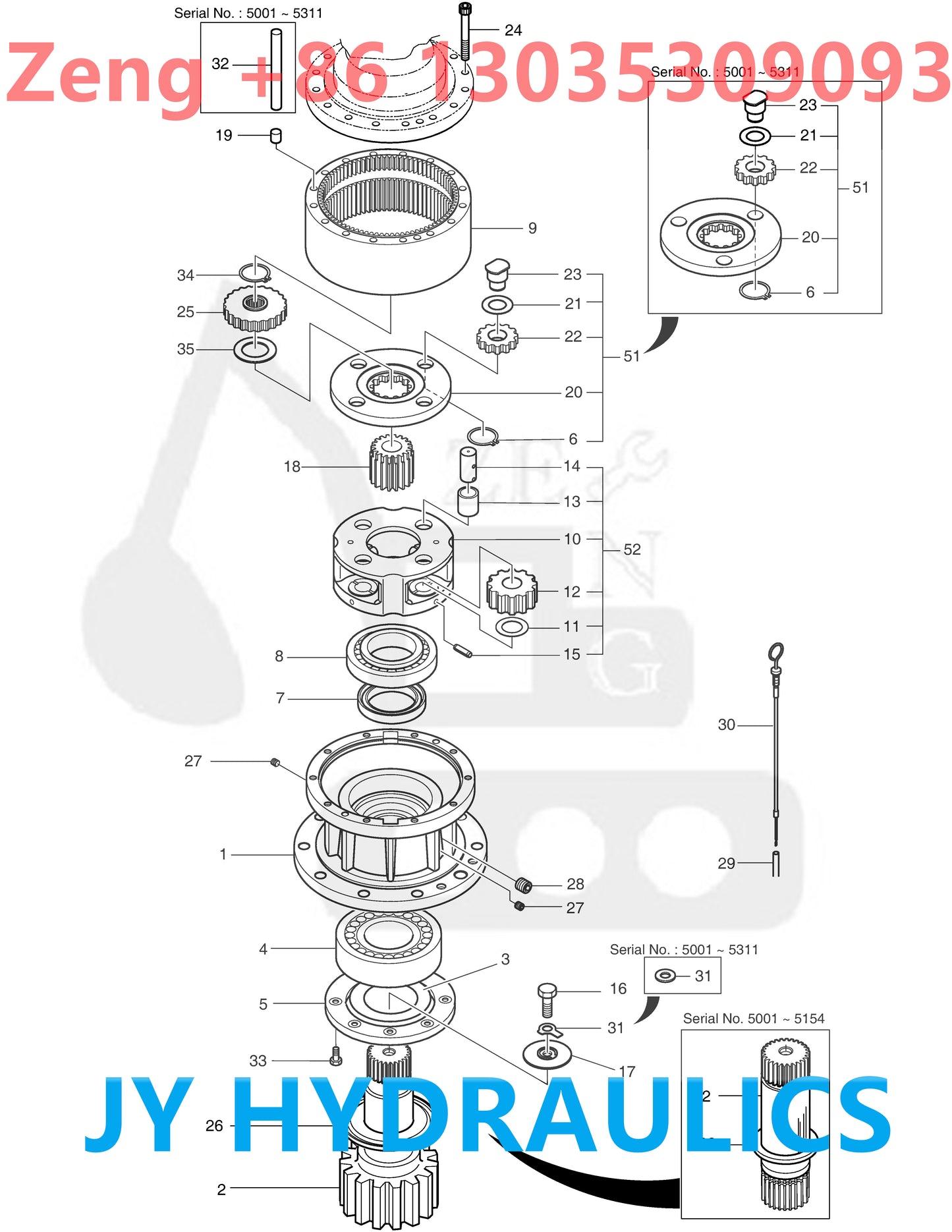 DOOSAN DX480LC DX520LC DX520LCA EXCAVATOR SWING REDUCTION GEARBOX PARTS