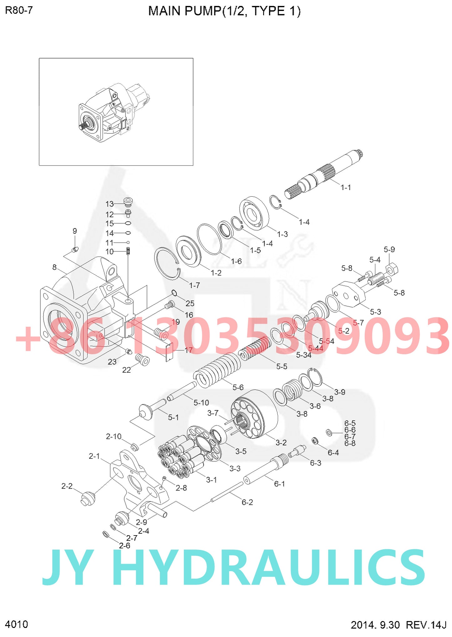 HYUNDAI R80-7 R80-7A EXCAVATOR 31N1-10010 31N1-10011 HYDRAULIC PUMP ROTARY GROUP AND SPARE PARTS