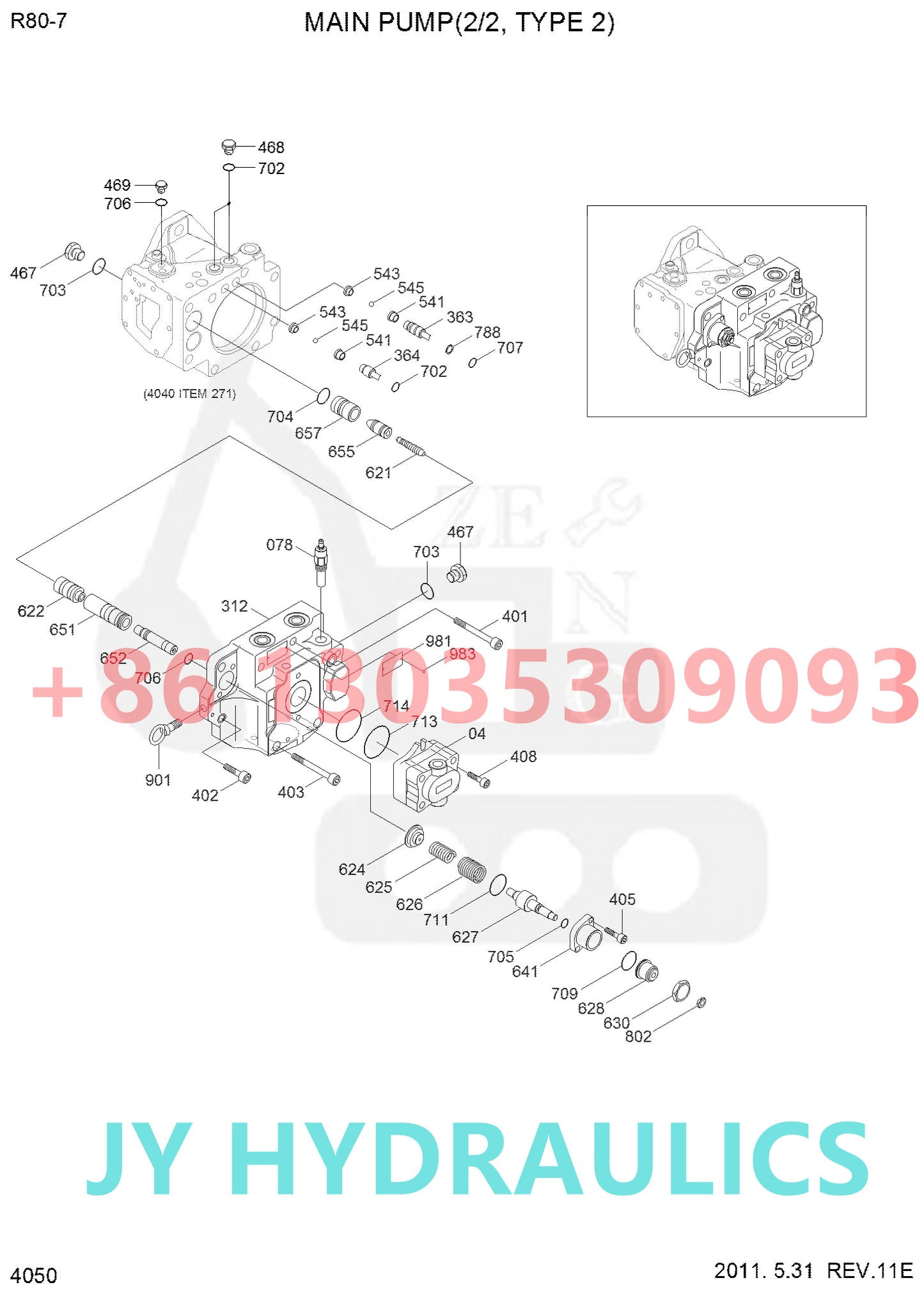 HYUNDAI R80-7 R80-7A EXCAVATOR 31Q1-10050 HYDRAULIC PUMP PARTS