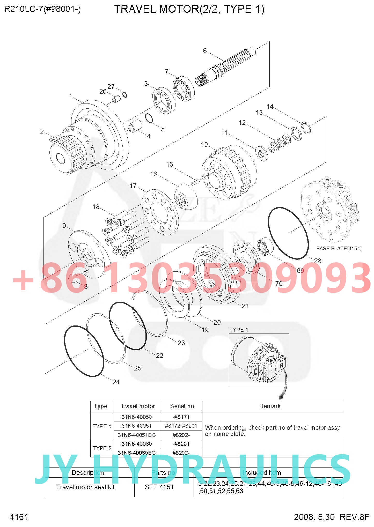 HYUNDAI 31N6-40050 31N6-40051 31N6-40051BG 31N6-40030 31N6-40031 31N6-40031BG TRAVEL MOTOR ROTARY GROUP