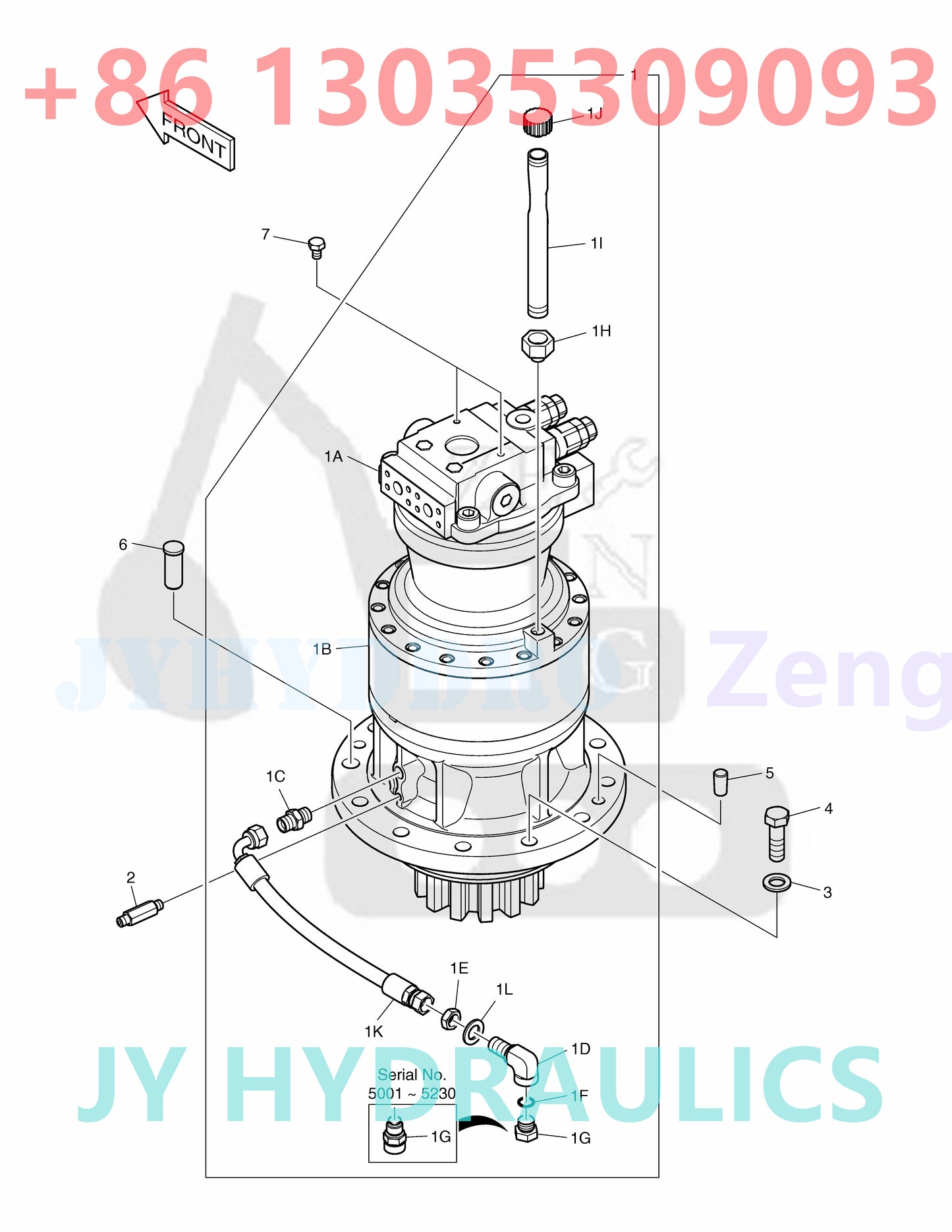 DOOSAN DX180LC DX190W DX210W DX225LC DX225LL DX225NLC DX235NLC TXC225LC-2 WHEEL EXCAVATOR K1000697A 170303-00048 170303-00048A SWING MOTOR ROTARY GROUP AND SPARE PARTS