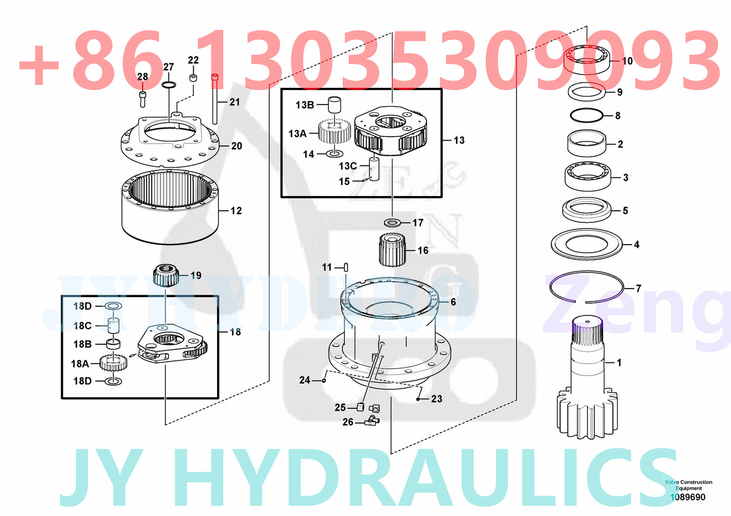 VOLVO EC380D EXCAVATOR Swing gearbox SN 212323126 270001-, 280001- 8290578-8296832 VOE8290578 SN -231020, -271411, -280379 Autodata Volvo online