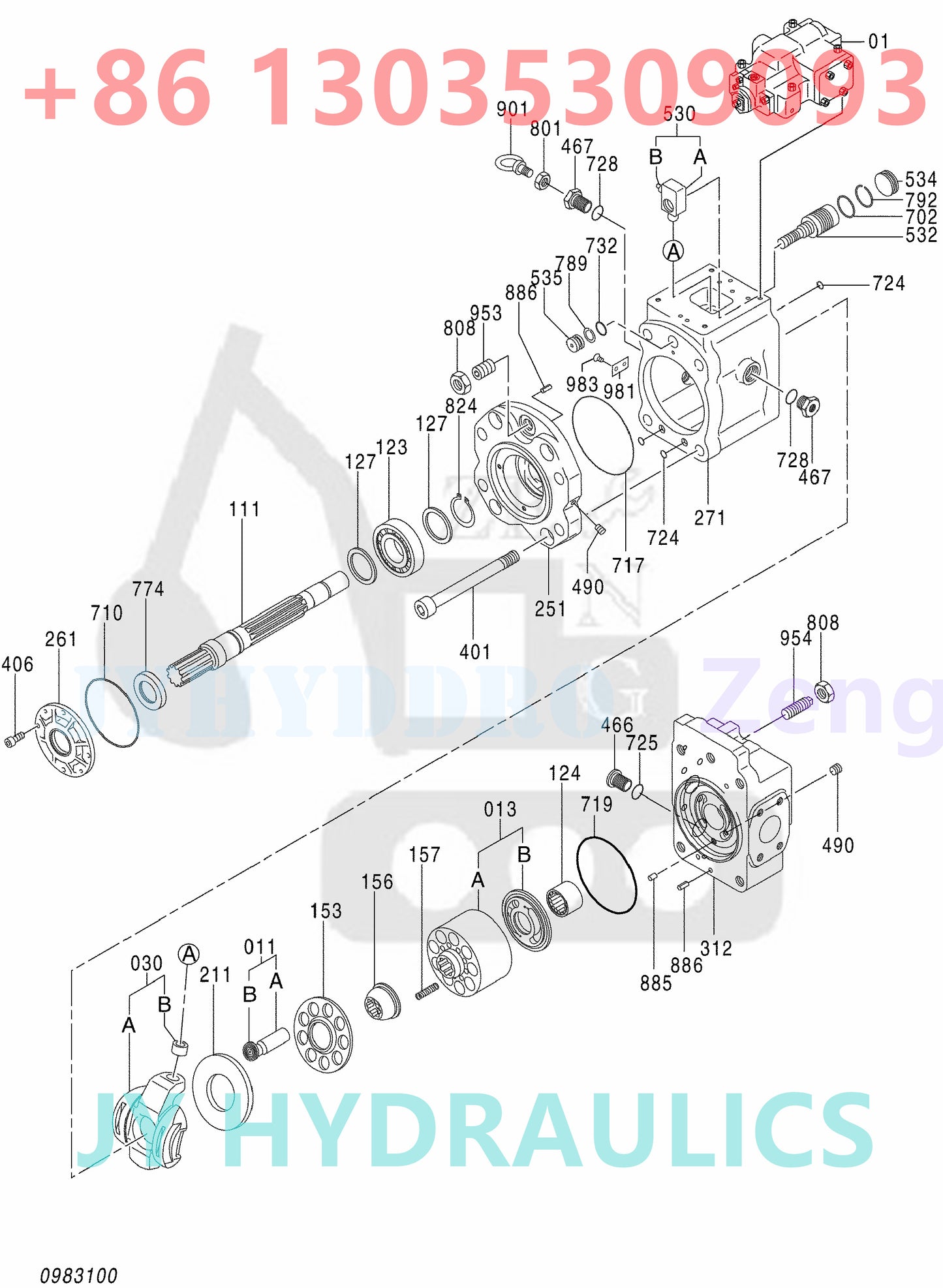 HITACHI ZX850-3 ZX850-3F ZX850LC-3-DH ZX870H-3 ZX870H-3F ZX870H-3-HCMC ZX870R-3 ZX870R-3F EXCAVATOR 4635787 HYDRAULIC PISTON PUMP ROTARY GROUP