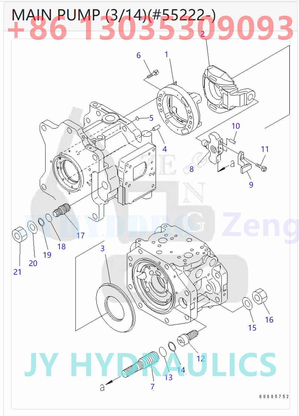 KOMATSU 708-2K-00113 708-2K-01115 HYDRAULIC PUMP ASSY PARTS