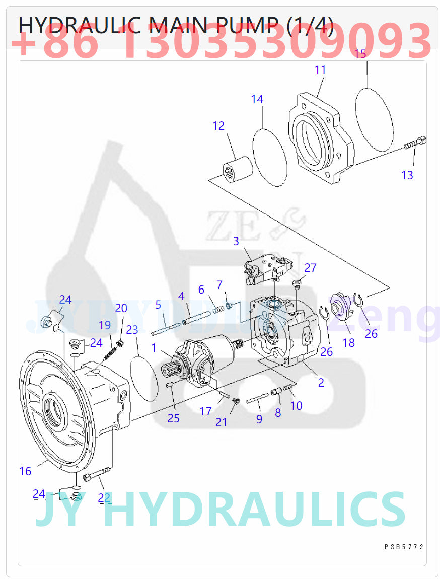 KOMATSU PW150ES-6K PW170ES-6K PW170ES-6K-KA EXCAVATOR 20G-60-K1600 2015308 6975690 MAIN PUMP ASSY ROTARY GROUP AND SPARE PARTS