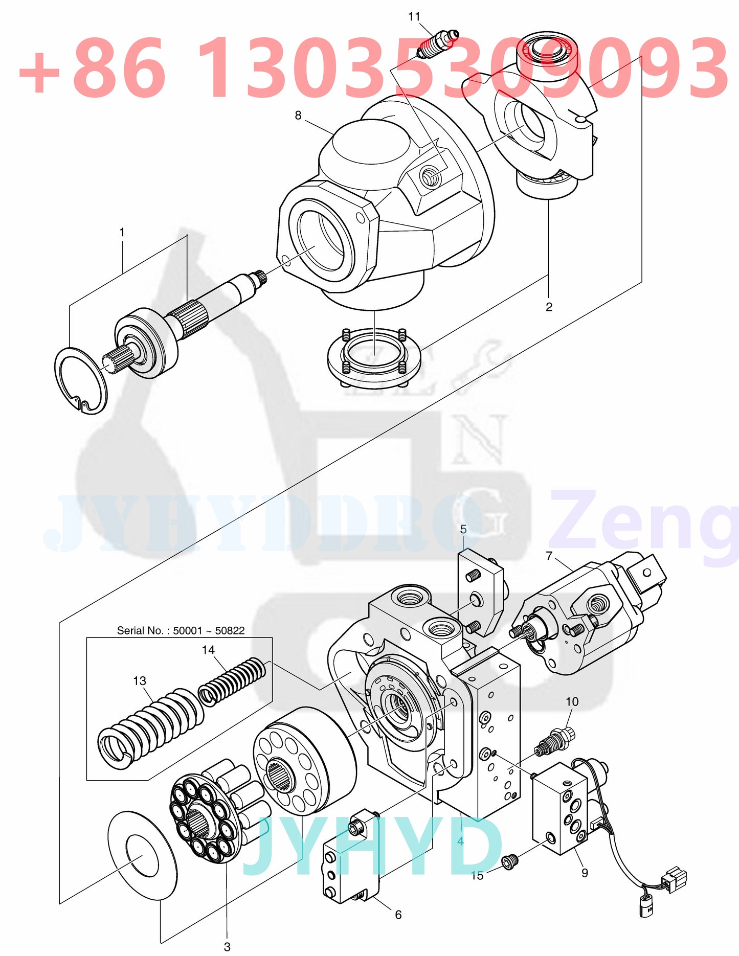 DOOSAN DX60R E60 EXCAVATOR 400914-00350 K1033766A HYDRAULIC PUMP ROTARY GROUP AND SPARE PARTS