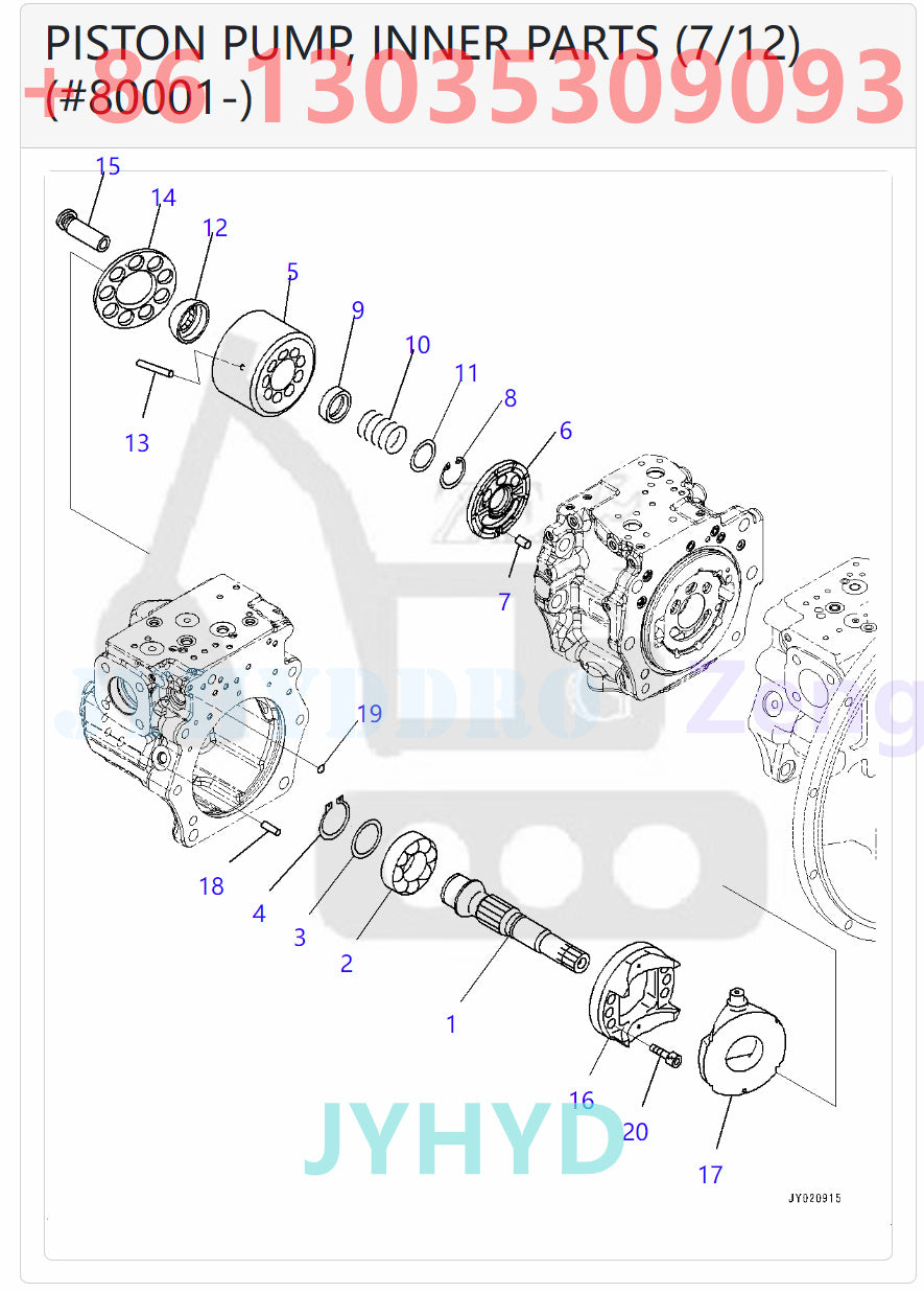 KOMATSU PC300-8M0 PC300LC-8M0 PC350-8M0 PC350LC-8M0 EXCAVATOR 708-2G-00180 708-2G-01180 HYDRAULIC PUMP ROTARY GROUP