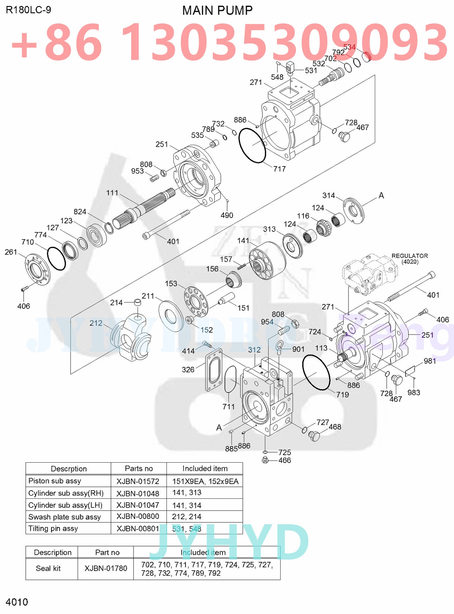 HYUNDAI HX160L HX180L R160LC-9 R160LC-9A R160LC-9S R160LC-9S(BRAZIL) R180LC-9 R180LC-9A R180LC-9S EXCAVATOR 31Q5-10010 HYDRAULIC PUMP ROTARY GROUP