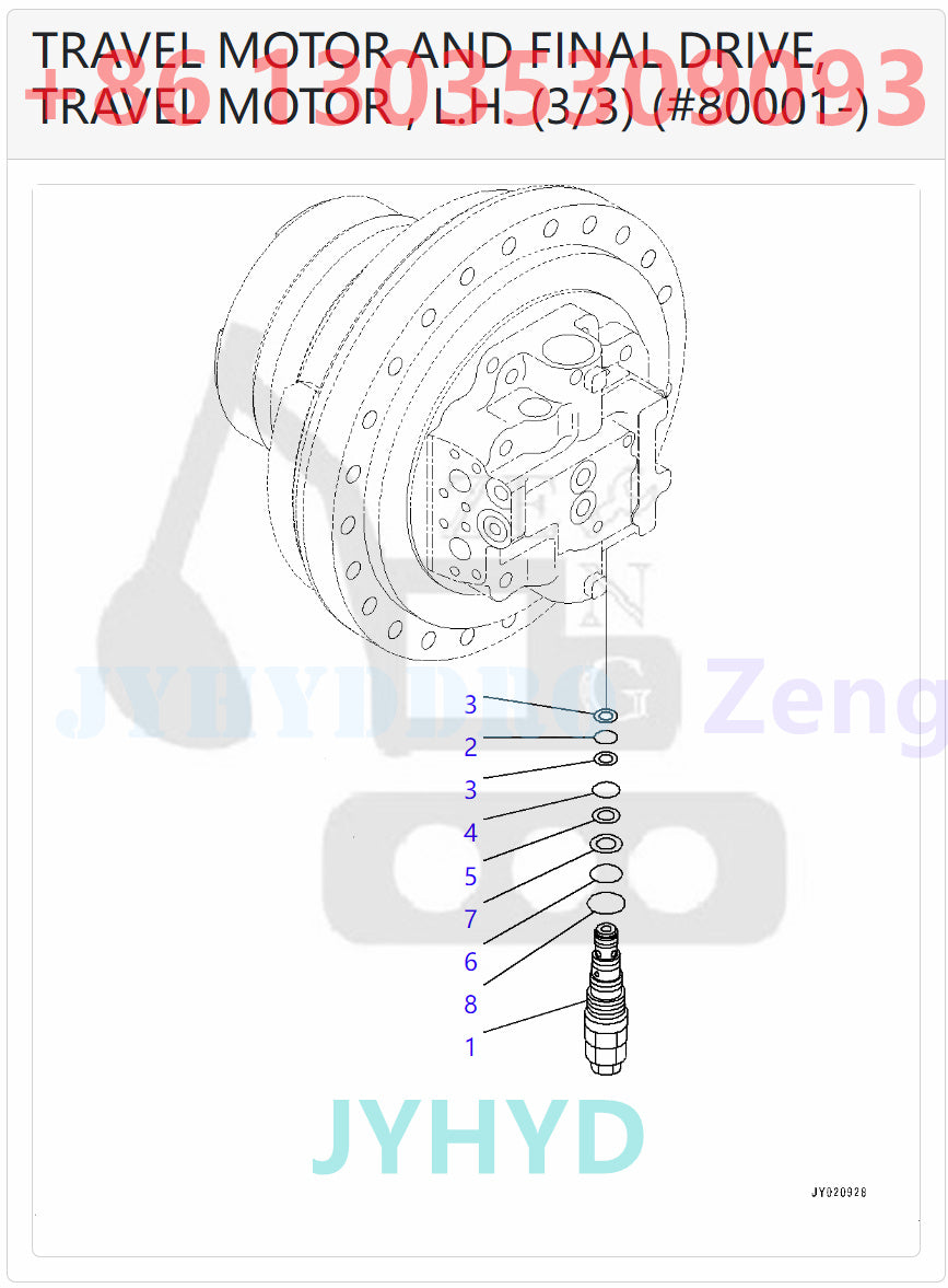 KOMATSU PC300-8M0 PC300LC-8M0 PC350-8M0 PC350LC-8M0 EXCAVATOR 207-27-00580 708-8H-00440 TRAVEL MOTOR ROTARY GROUP