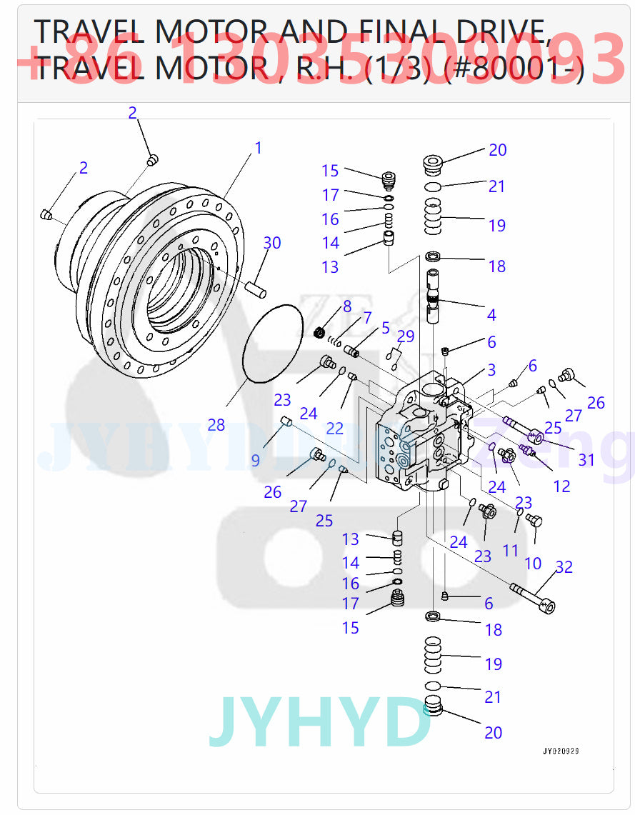 KOMATSU PC300-8M0 PC300LC-8M0 PC350-8M0 PC350LC-8M0 EXCAVATOR 207-27-00590 708-8H-00430 TRAVEL MOTOR ROTARY GROUP