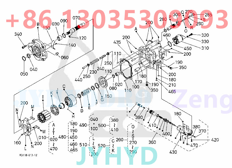 KUBOTA KX121-3 EXCAVATOR RD118-61114 RD118-61115 HYDRAULIC PISTON PUMP ASSY ROTARY GROUP AND SPARE PARTS