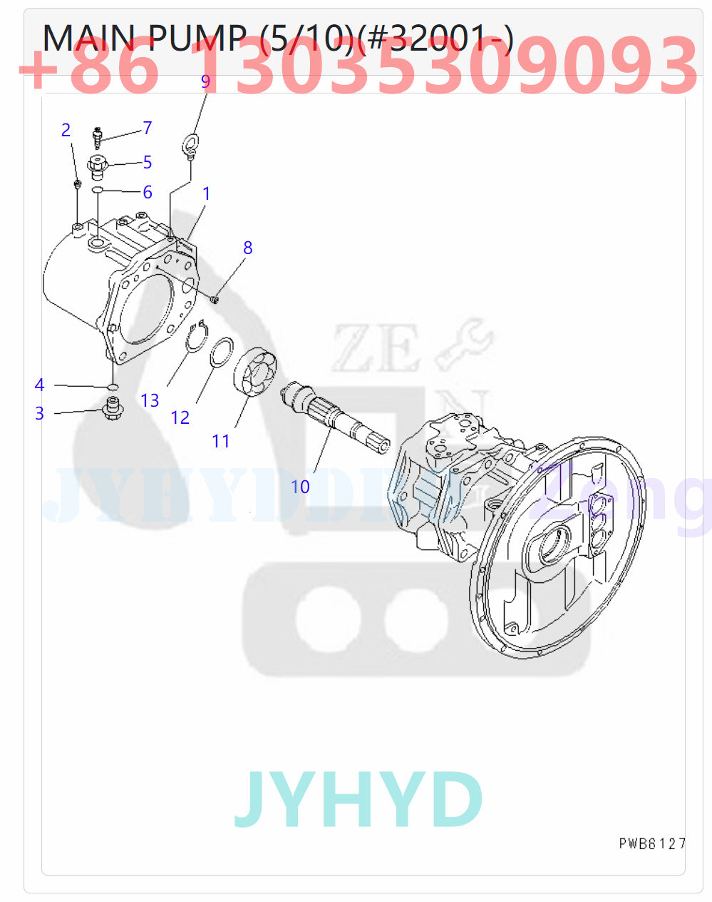 KOMATSU 708-2H-00191 708-2H-01121 HYDRAULIC MAIN PUMP ROTARY GROUP