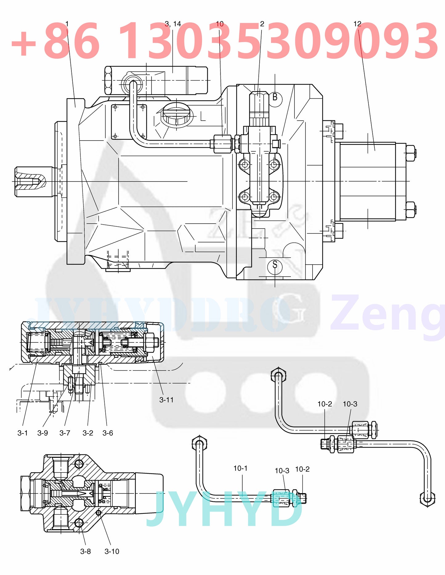 DOOSAN DX80R DX85R-3 E80 E85 SOLAR 75-V EXCAVATOR 401-00327 HYDRAULIC PUMP ASSY PARTS