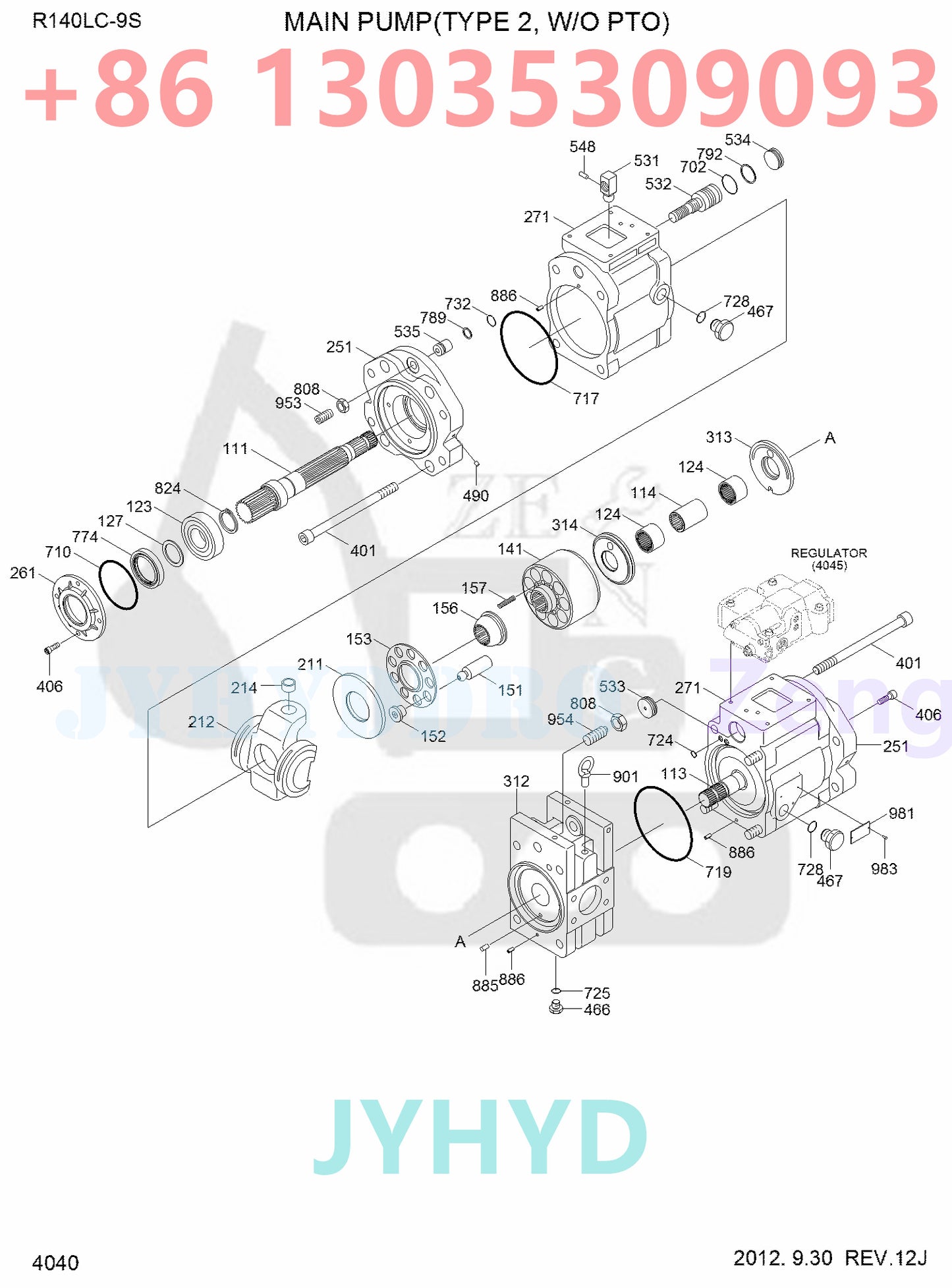 HYUNDAI R140LC-9S EXCAVATOR 31Q4-10020 HYDRAULIC MAIN PUMP ROTARY GROUP AND SPARE PARTS