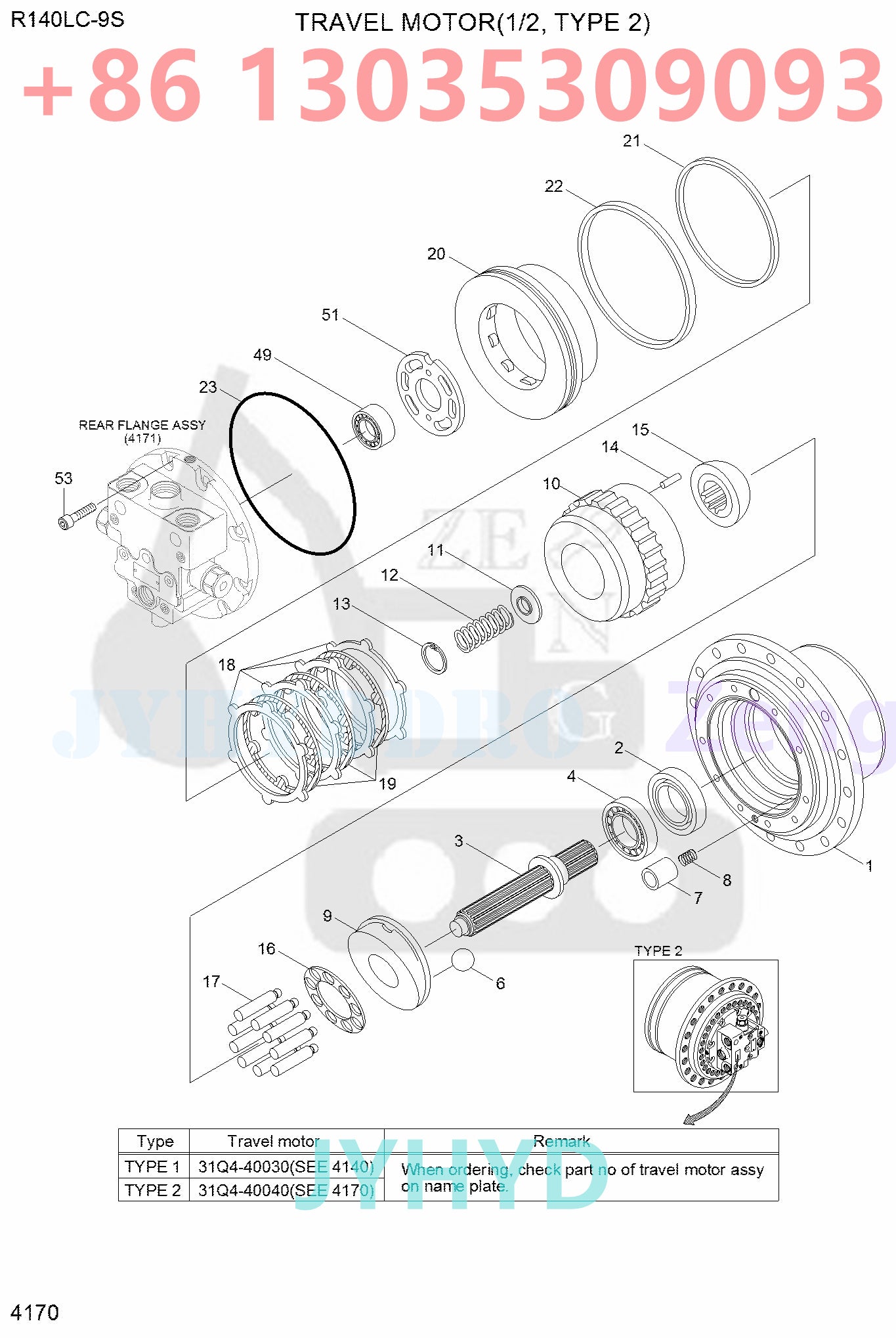 HYUNDAI R140LC-9 R140LC-9(INDIA) R140LC-9A R140LC-9S R140LC-9S(BRAZIL) R140LC-9V(INDIA) R145CR-9 R145CR-9A EXCAVATOR 31Q4-40040 XKAY-01782 TRAVEL MOTOR ROTARY GROUP AND SPARE PARTS
