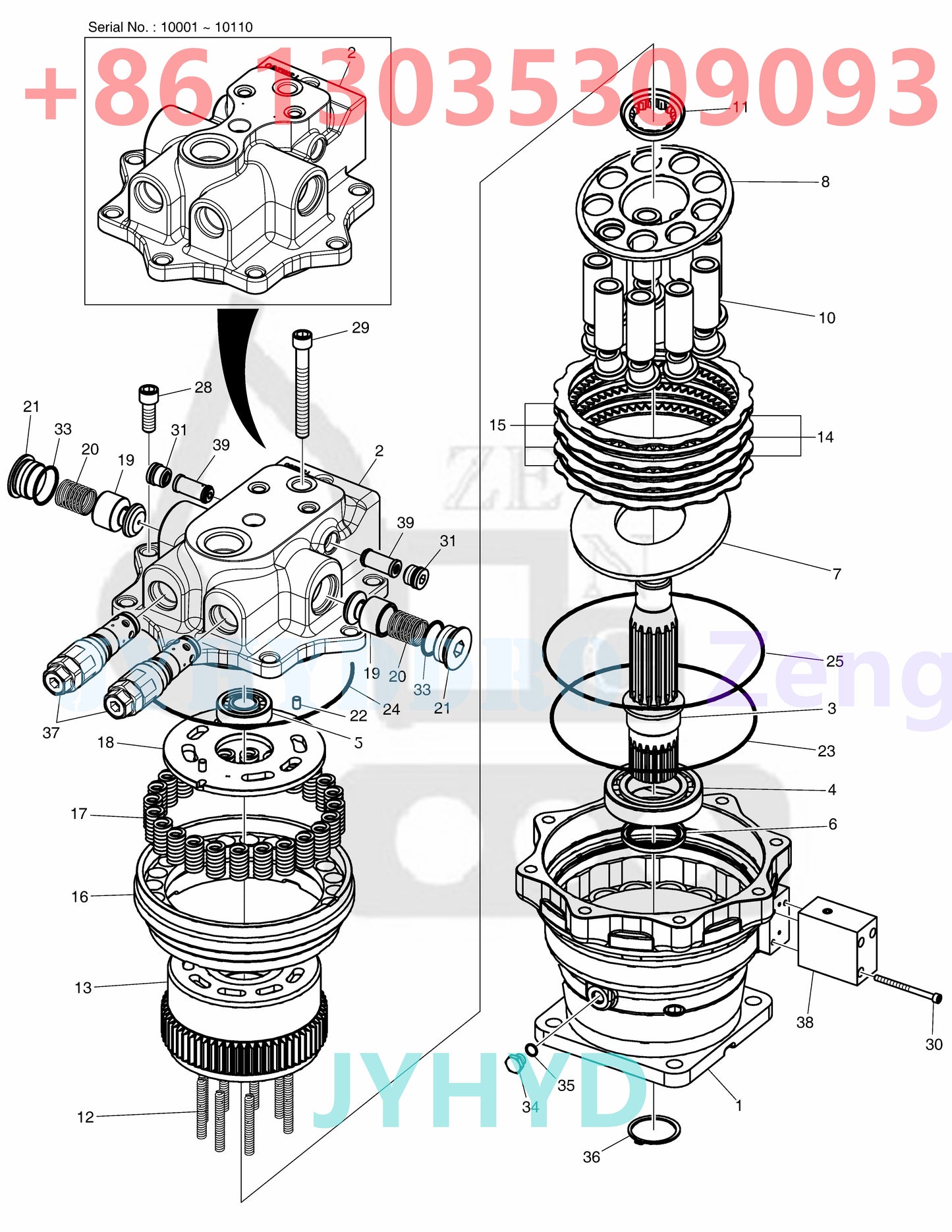 DOOSAN DX340LC-3/DX350LC-3 EXCAVATOR 170303-00065 SWING MOTOR PARTS