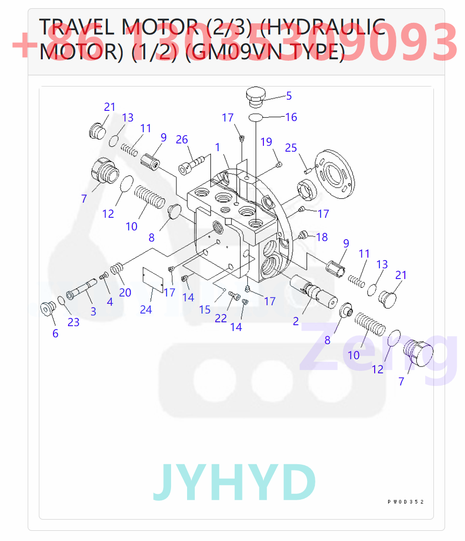 KOMATSU 21W-60-41201 TZ500D200000-K TRAVEL MOTOR ROTARY GROUP AND SPARE PARTS