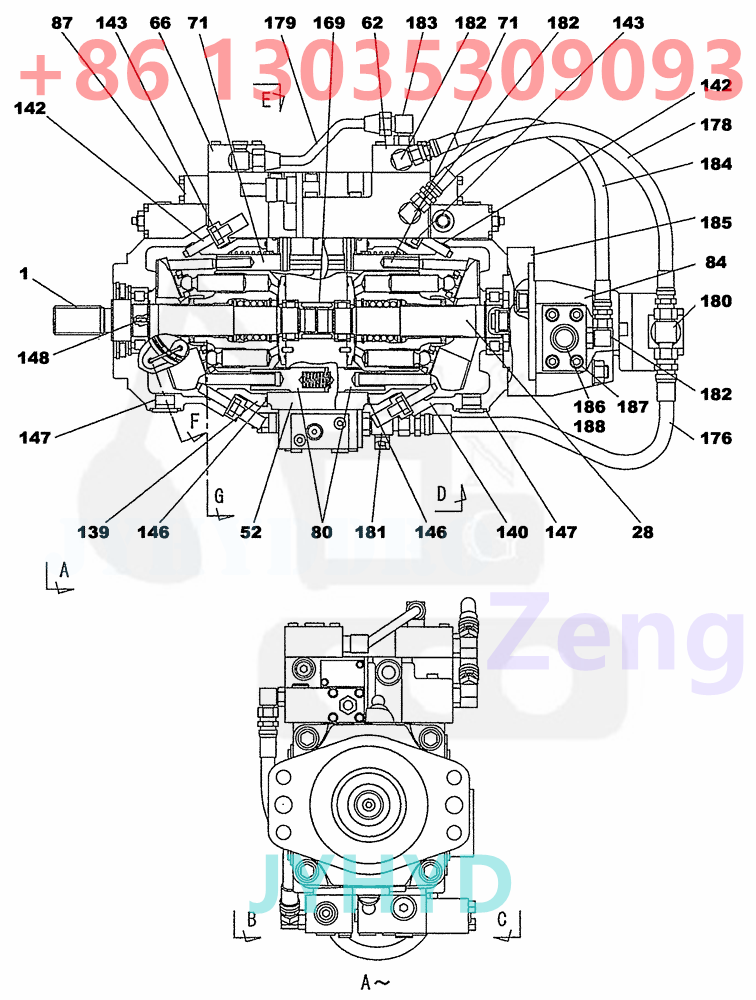CASE CX130 EXCAVATOR KNJ2977 HYDRAULIC PUMP ROTARY GROUP AND SPARE PARTS