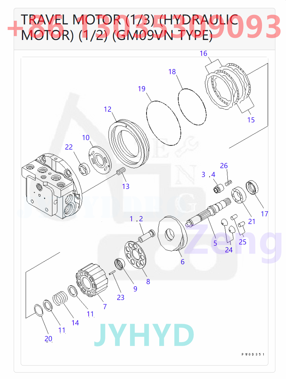 KOMATSU 21W-60-41201 TZ500D200000-K TRAVEL MOTOR ROTARY GROUP AND SPARE PARTS
