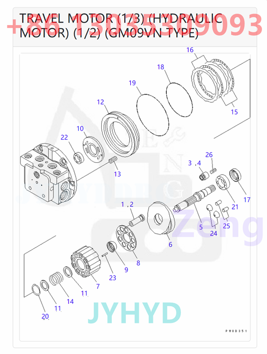 KOMATSU 21W-60-41201 TZ500D200000-K TRAVEL MOTOR ROTARY GROUP