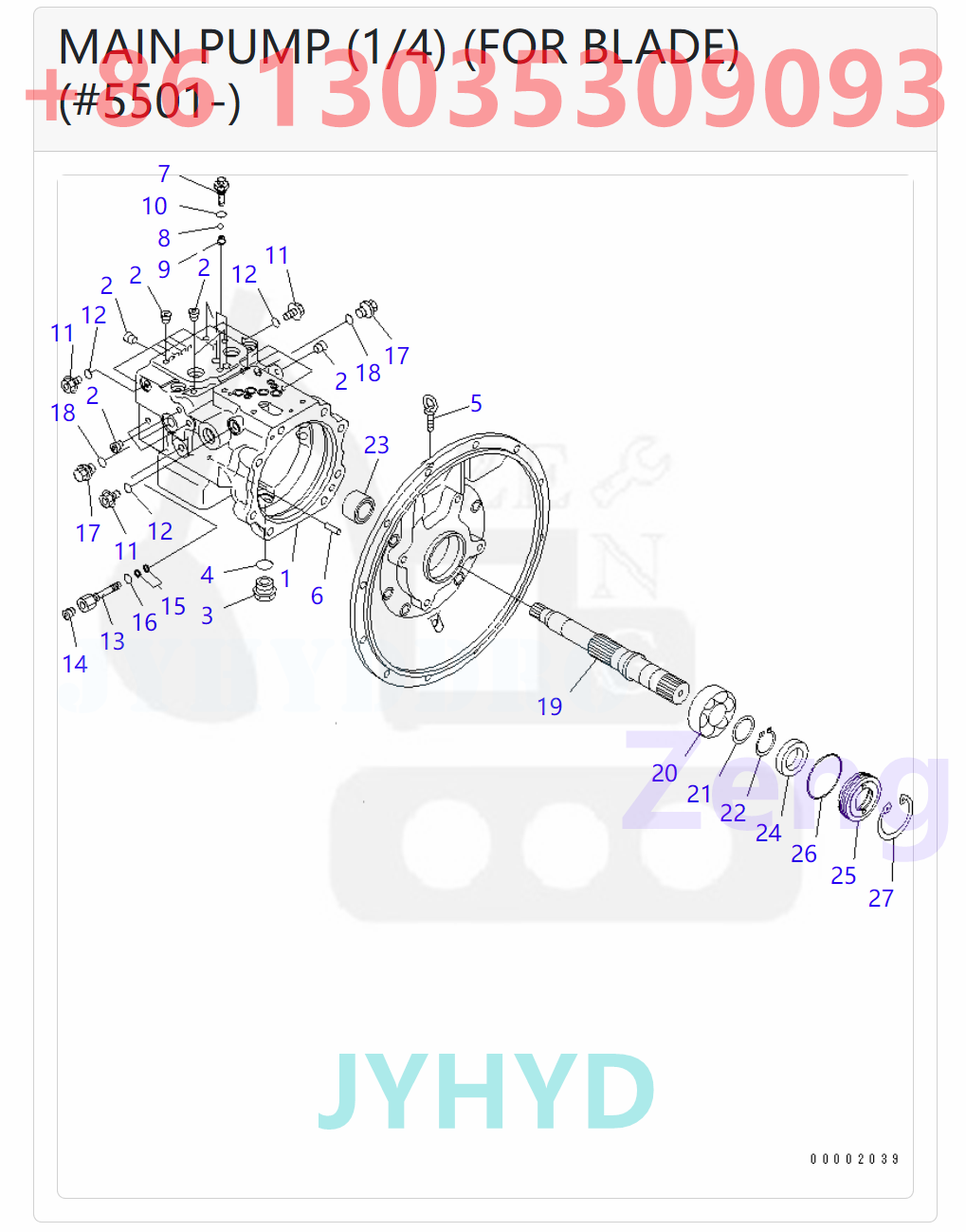 KOMATSU 708-3T-00220 708-3T-00240 708-3T-01220 708-3T-01230 HYDRAULIC PUMP PARTS