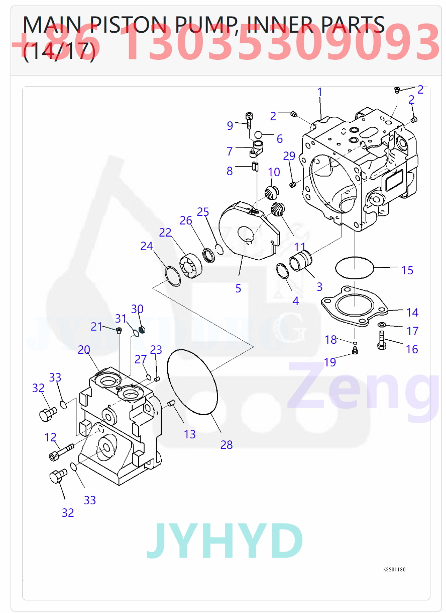 KOMATSU 708-1T-00580 708-1T-01581 HYDRAULIC PUMP PARTS