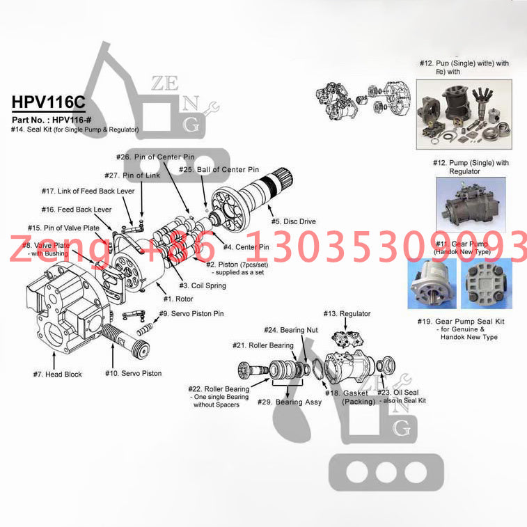 Hitachi HPV116 hydraulic pump servo pin tilting pin