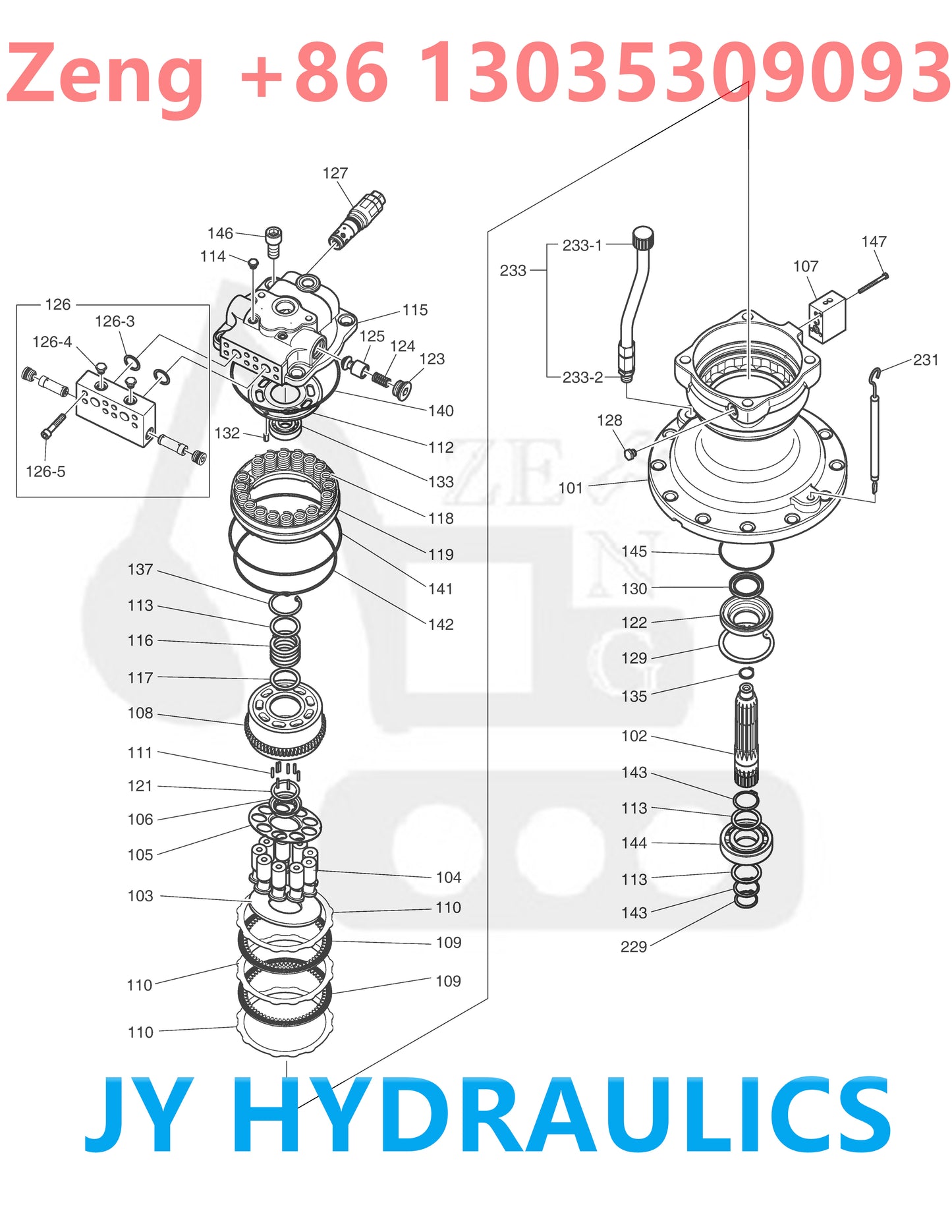 DOOSAN DX300LC-5 EXCAVATOR 170303-00064 SWING MOTOR PARTS