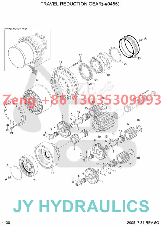 Hyundai R320LC-7 excavator final drive travel reduction gearbox parts