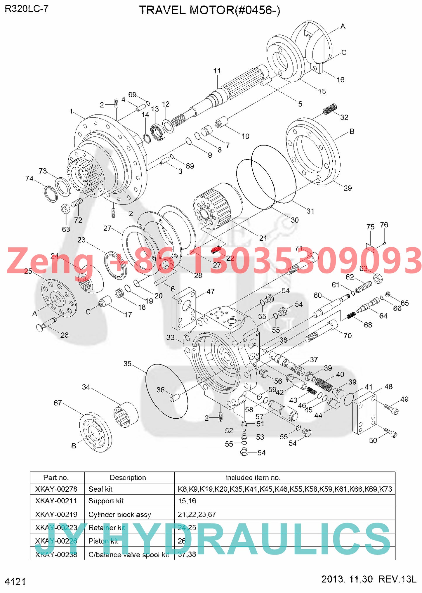 Hyundai R320LC-7 R320LC-7A R340LC-7 excavator 31N9-40020BG 31N9-40021BG 31N9-40022 31N9-40023 31N9-40024 31N9-40025 31N9-40030BG 31N9-40031BG 31N9-40032 31N9-40033 travel motor parts