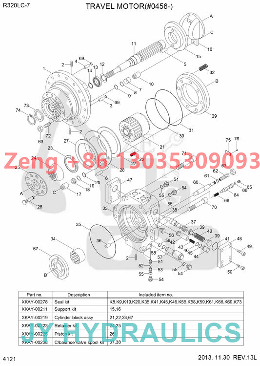 Hyundai R320LC-7 R320LC-7A R340LC-7 excavator 31N9-40020BG 31N9-40021BG 31N9-40022 31N9-40023 31N9-40024 31N9-40025 31N9-40030BG 31N9-40031BG 31N9-40032 31N9-40033 travel motor rotary group