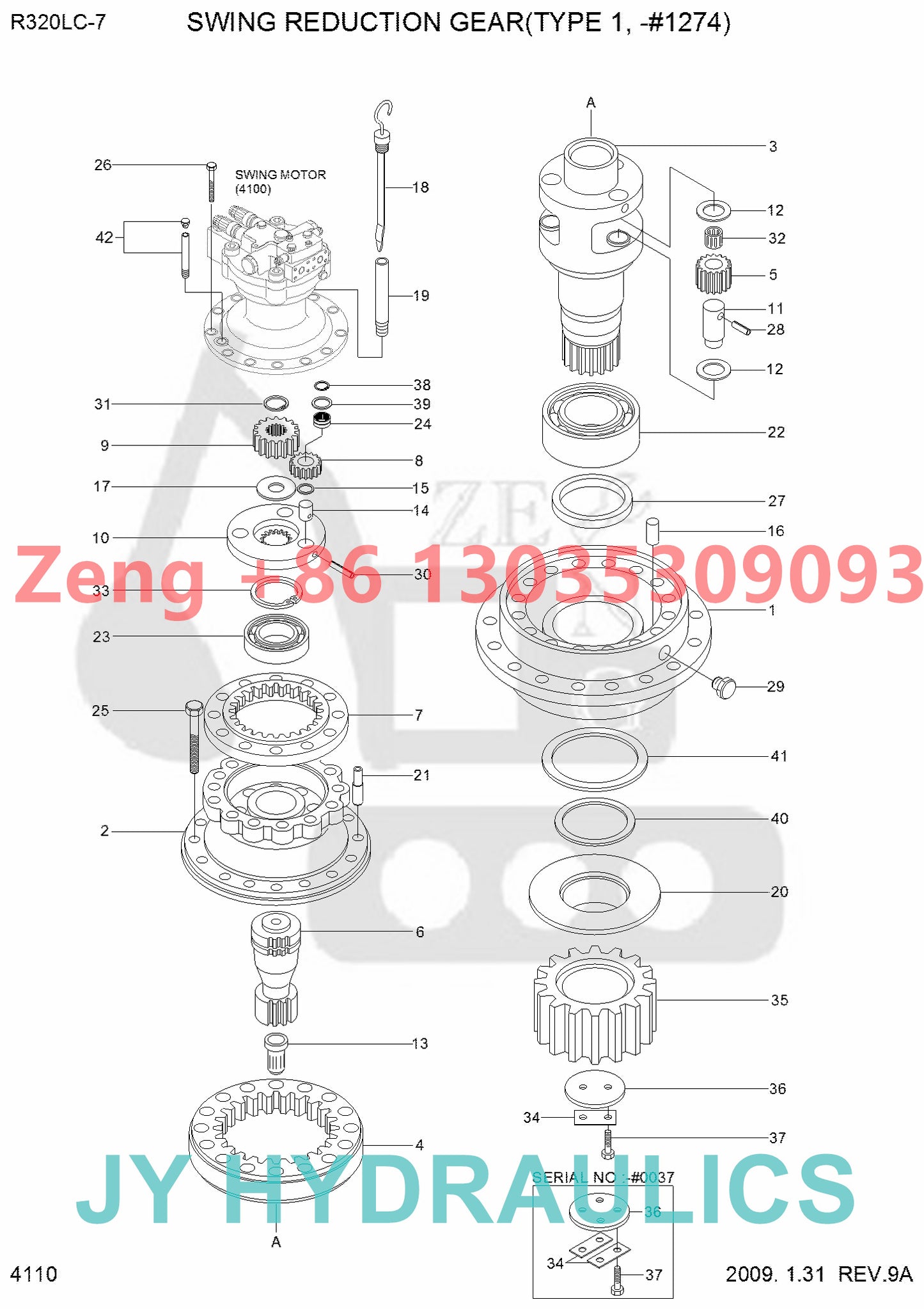 Hyundai R320LC-7 excavator final drive travel reduction gearbox parts