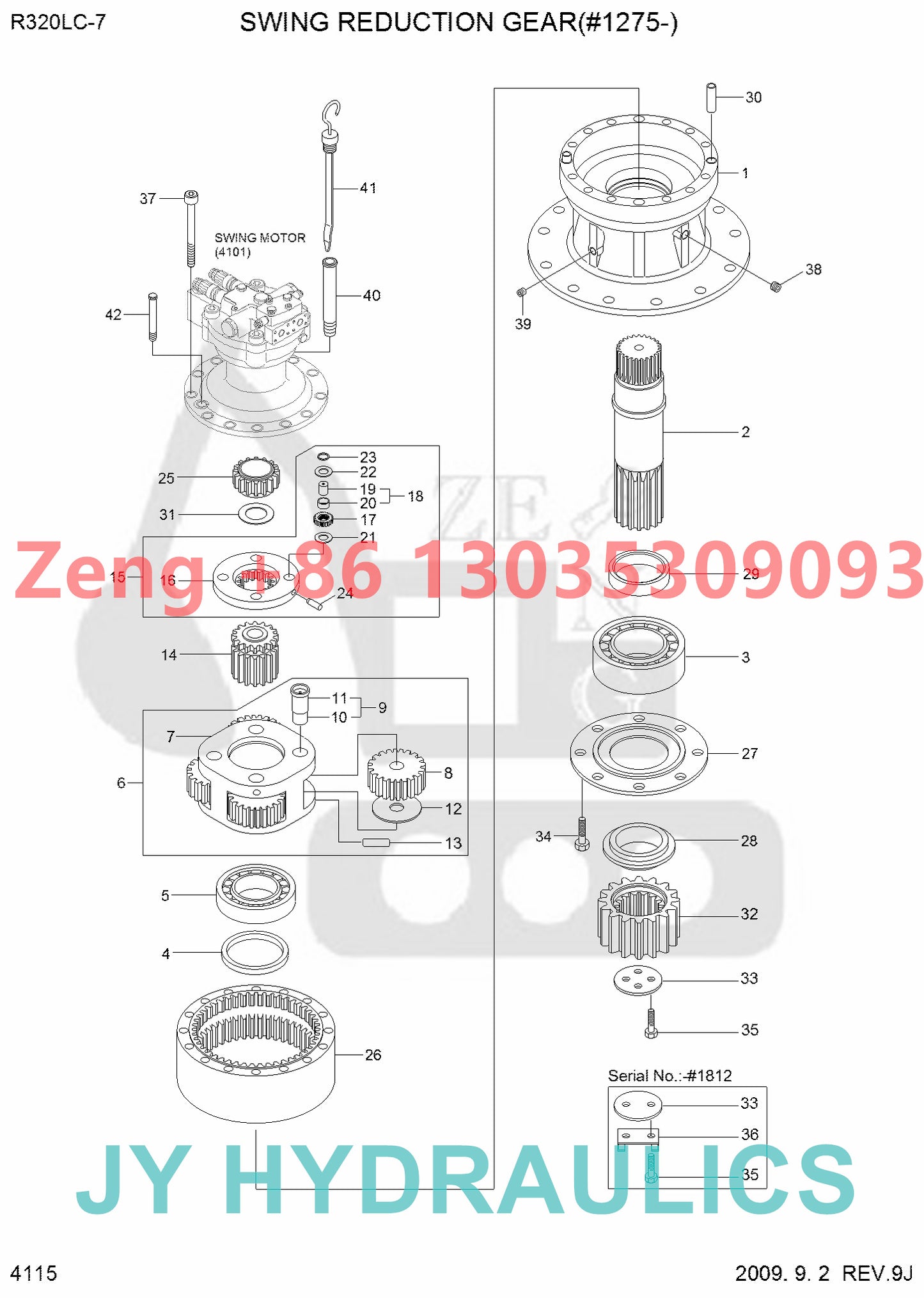 Hyundai R320LC-7 excavator final drive travel reduction gearbox parts