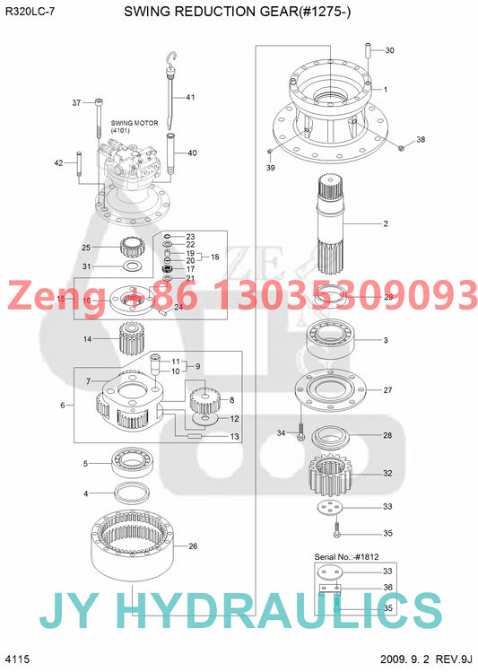 Hyundai R320LC-7 excavator final drive travel reduction gearbox parts