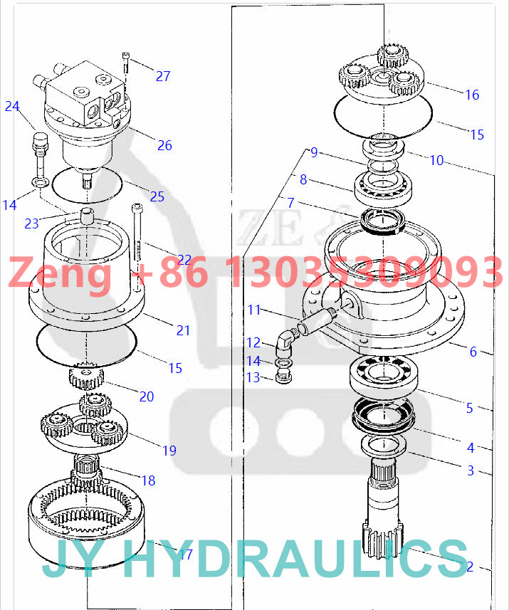 KOMATSU PC30-7 excavator swing reduction gearbox parts