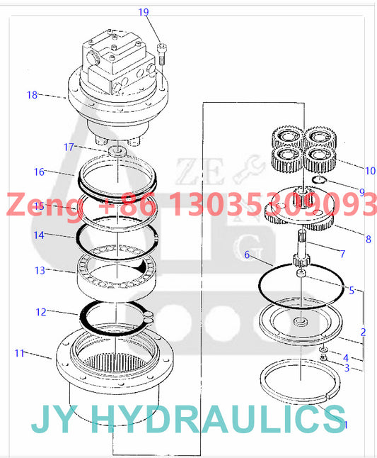 Komatsu PC30-7 excavator final drive travel reduction gearbox parts