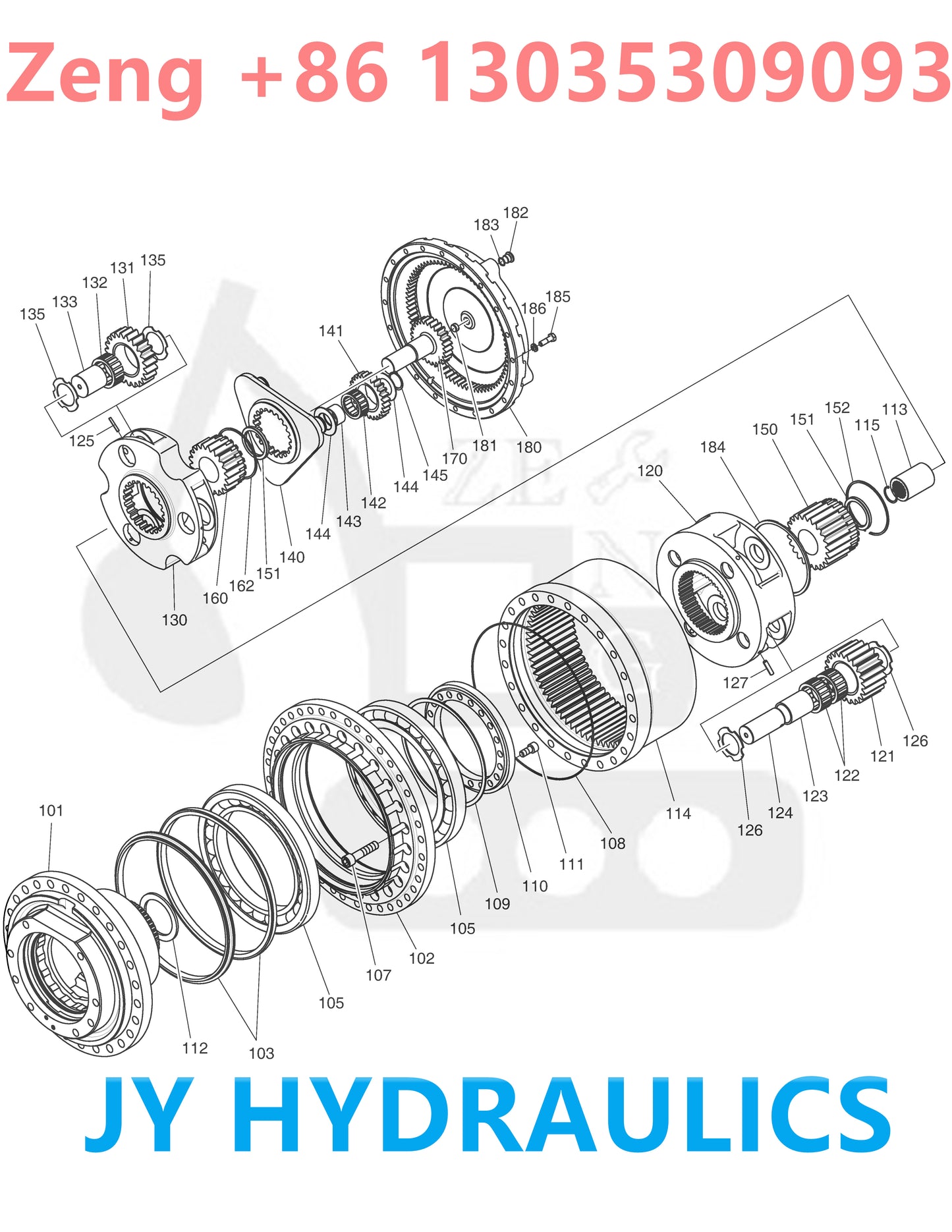 DOOSAN DX480LC EXCAVATOR FINAL DRIVE TRAVEL REDUCTION GEARBOX PARTS