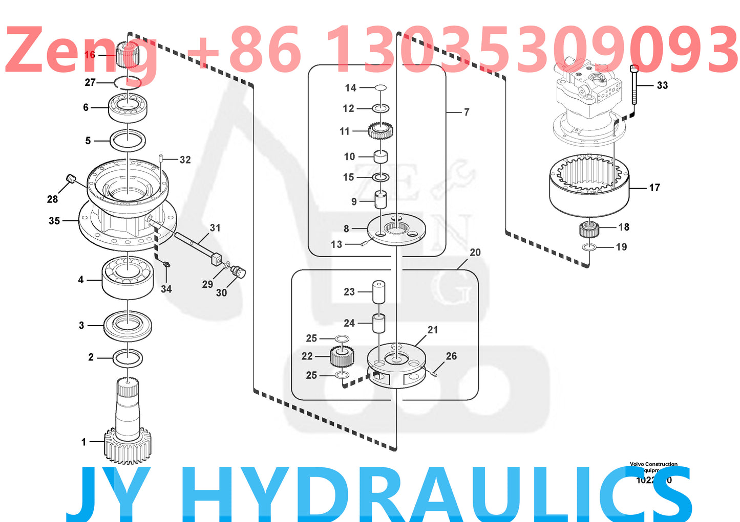 VOLVO EC160C EXCAVATOR SWING MOTOR REDUCTION GEARBOX PARTS