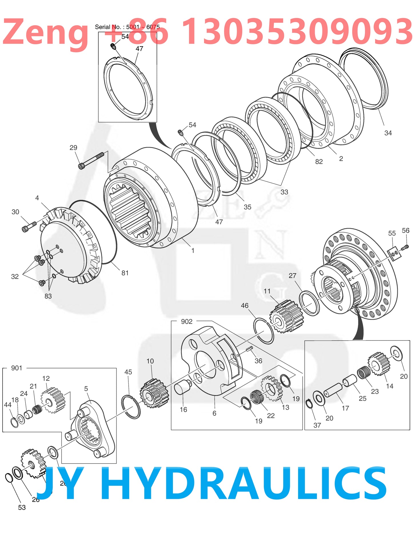DOOSAN DX340LC DX350LC EXCAVATOR FINAL DRIVE TRAVEL REDUCTION GEARBOX PARTS