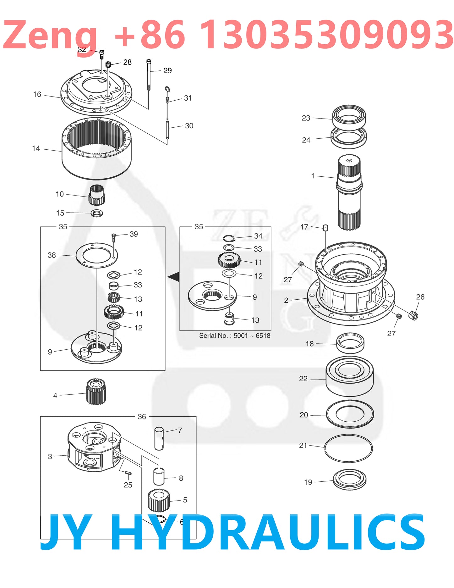 DOOSAN DX340LC DX340LCA DX350LC DX360LCA DX420LC EXCAVATOR SWING REDUCTION GEARBOX PARTS