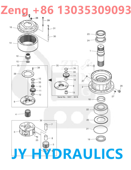DOOSAN DX340LC DX340LCA DX350LC DX360LCA DX420LC EXCAVATOR SWING REDUCTION GEARBOX PARTS