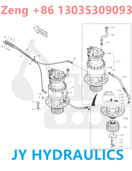 DOOSAN DX480LC DX520LC DX520LCA EXCAVATOR K1000777 K1000777A 170303-00050 170303-00050A 170303-00050B SWING MOTOR ROTARY GROUP AND SPARE PARTS