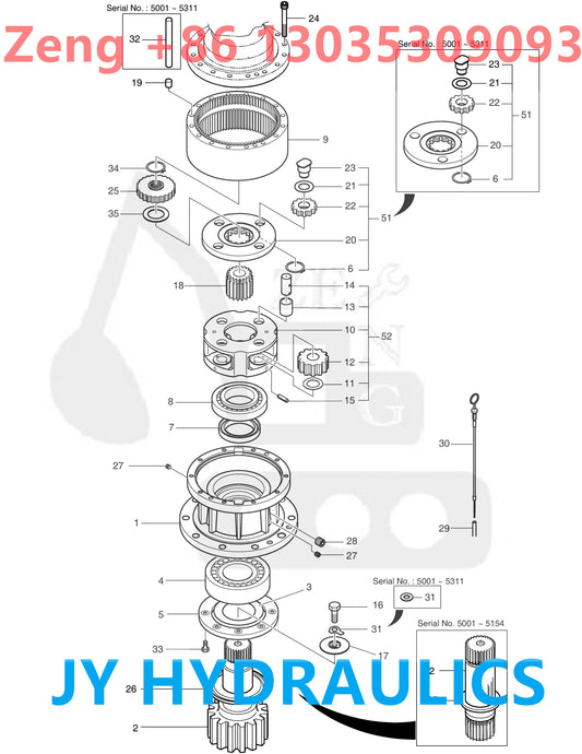 DOOSAN DX480LC DX520LC DX520LCA EXCAVATOR SWING REDUCTION GEARBOX PARTS