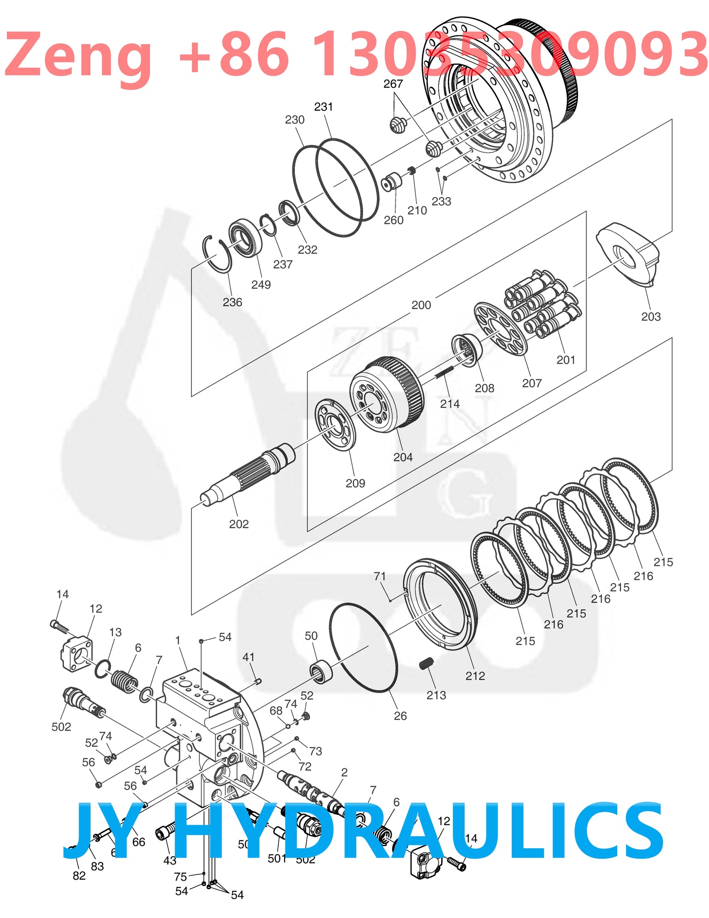 DOOSAN DX300LC-5 EXCAVATOR FINAL DRIVE TRAVEL MOTOR ROTARY GROUP